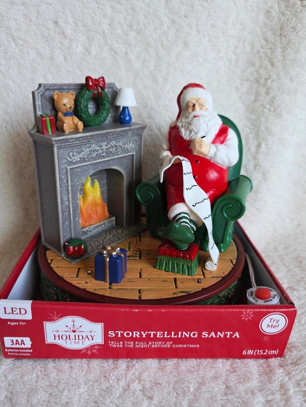 Holiday Time Storytelling Santa LED Figurine 6" Twas The Night Before Christmas